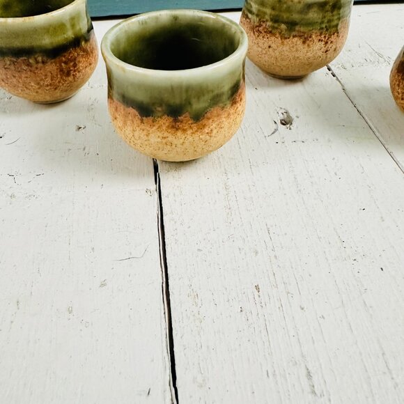 Ochoko cups, set of four, Japanese mino wear sake cups, blue and brown ceramic - Picture 3 of 10
